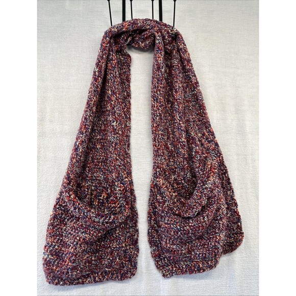 Handcrafted Knit Double Pocket Scarf Pink Multicolor Winter Boho  56”L X 10.5”W - Picture 1 of 5
